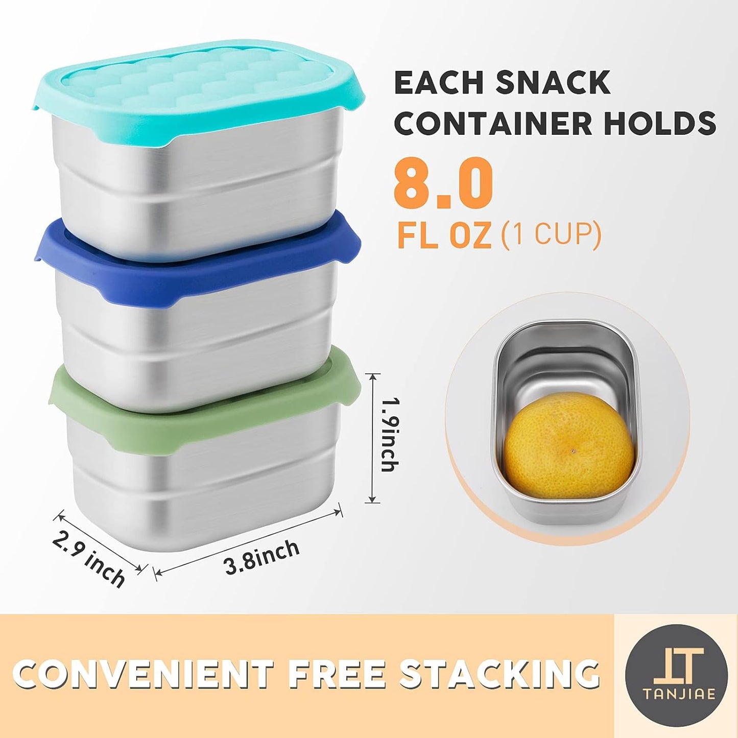Small (1 CUP) Stainless Steel Snack Containers for Kids | Easy Open Leak Proof Food Containers with Silicone Lids - Perfect Metal Toddler Lunch Box for Daycare and School (8Oz)