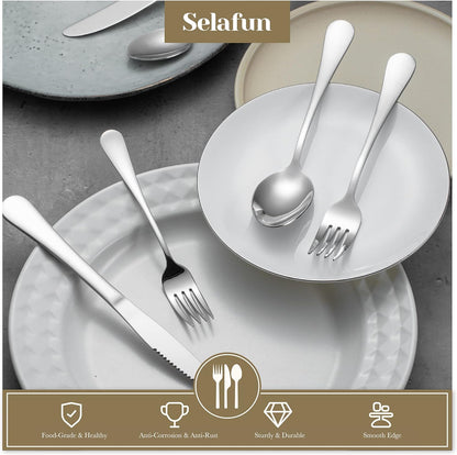 24 Piece Silver Flatware Set.Stainless Steel Silverware Set.Titanium Plating Tableware Cutlery Set. Utensil Set for Kitchens. Dishwasher Safe(Service for 4)