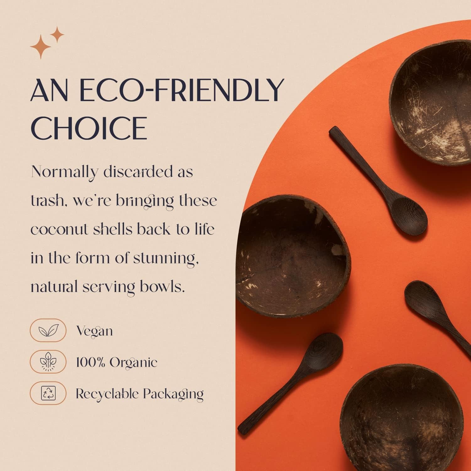 Coconut Bowl Set with Wooden Spoons – Eco-Friendly Acai Bowls, Yogurt Bowls & Smoothie Bowl – Ideal for Ninja Creami & Healthy Breakfasts (2, Natural)