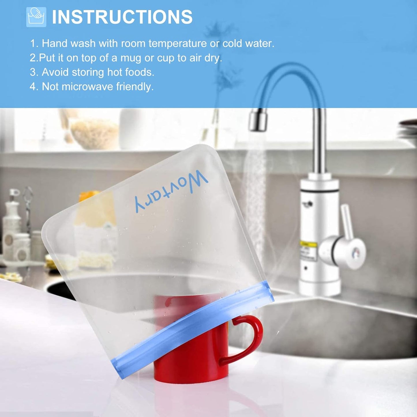 10 Pack Reusable Sandwich & Snack Bags, Dishwasher Safe, Leakproof Silicone - Free Plastic BPA Free for Food Travel (4 Gallon, 3 Sandwich, 3 Snack)
