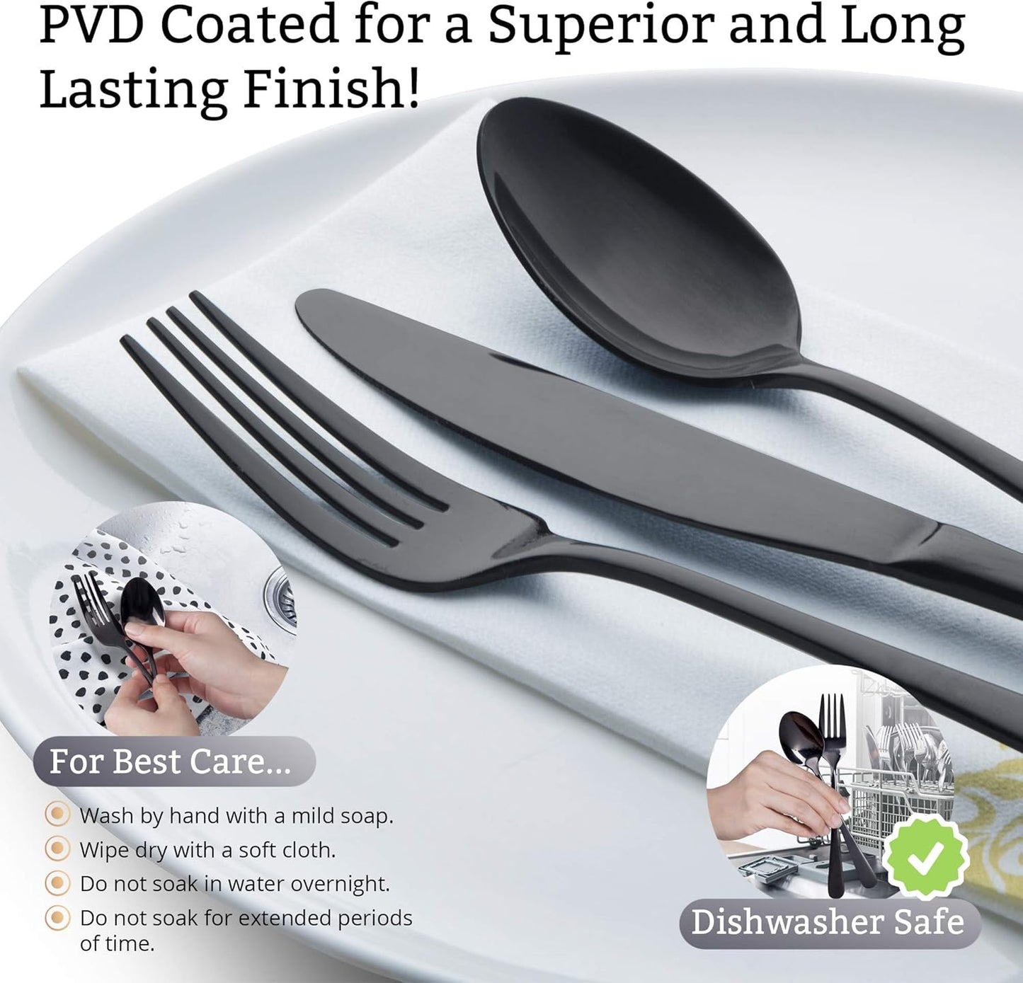 18/8 Stainless Steel Silverware Set for 4 - Complete 24 Piece Flatware Cutlery Set - Elegant and Ergonomic Design -Dishwasher Safe - Stylish & Mirror Finish, Rust-Proof Utensil Sets (Black)